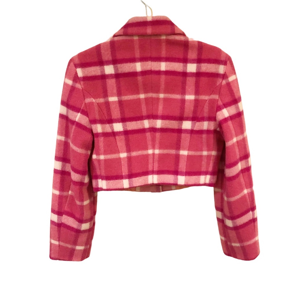 Vintage Benetton Pink Plaid Wool/Mohair Blend Cropped Blazer Jacket Small - Picture 2 of 8